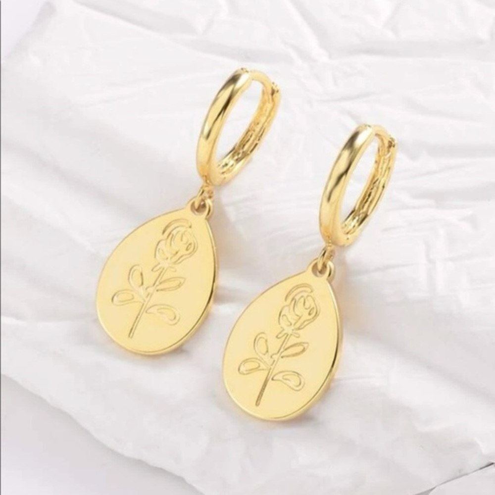 Gold Floral Huggie Hoop Earrings